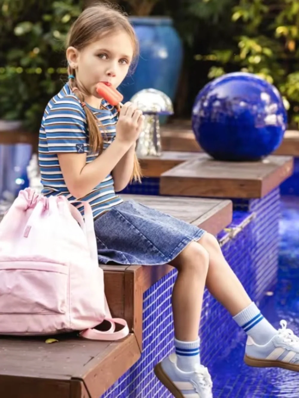 NWT Ali Plus Denim Stripe Tee 4T Girl Short Sleeves